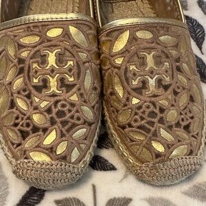 Tory Burch Gold and Tan Espadrilles